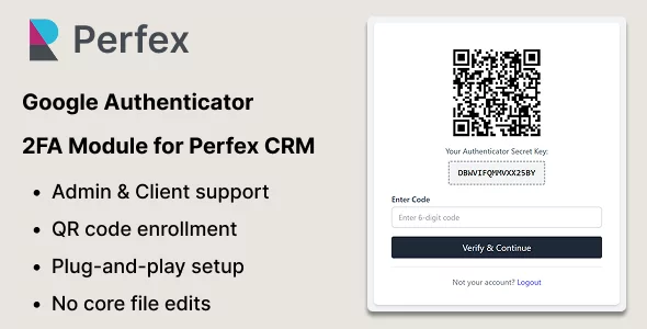 2FA Authenticator Module for Perfex CRM – Compatible with Google, Microsoft, Authy & More